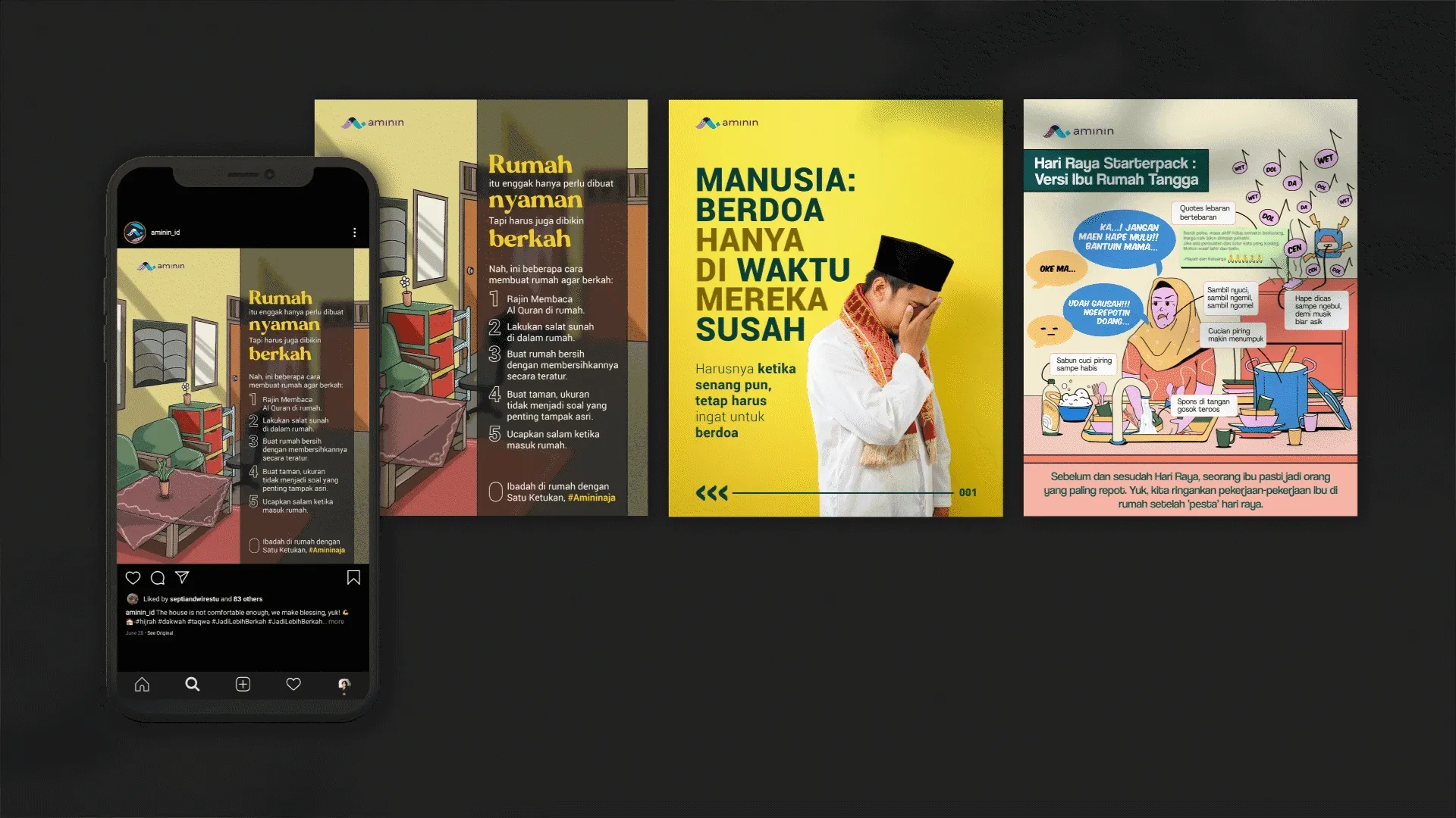 Aminin.id's Instagram had no visual rhythm before I gave it a content system that didn't need reinventing every post