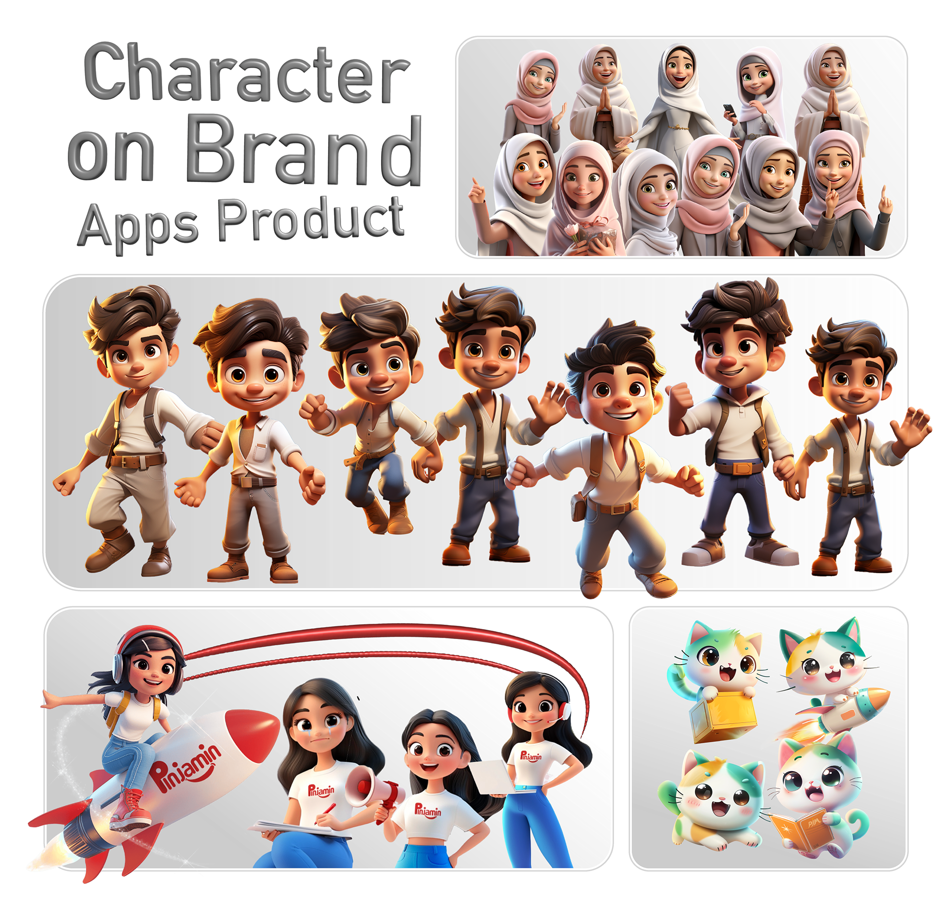 Pinjamin characters & ad framework — key visual 1/2